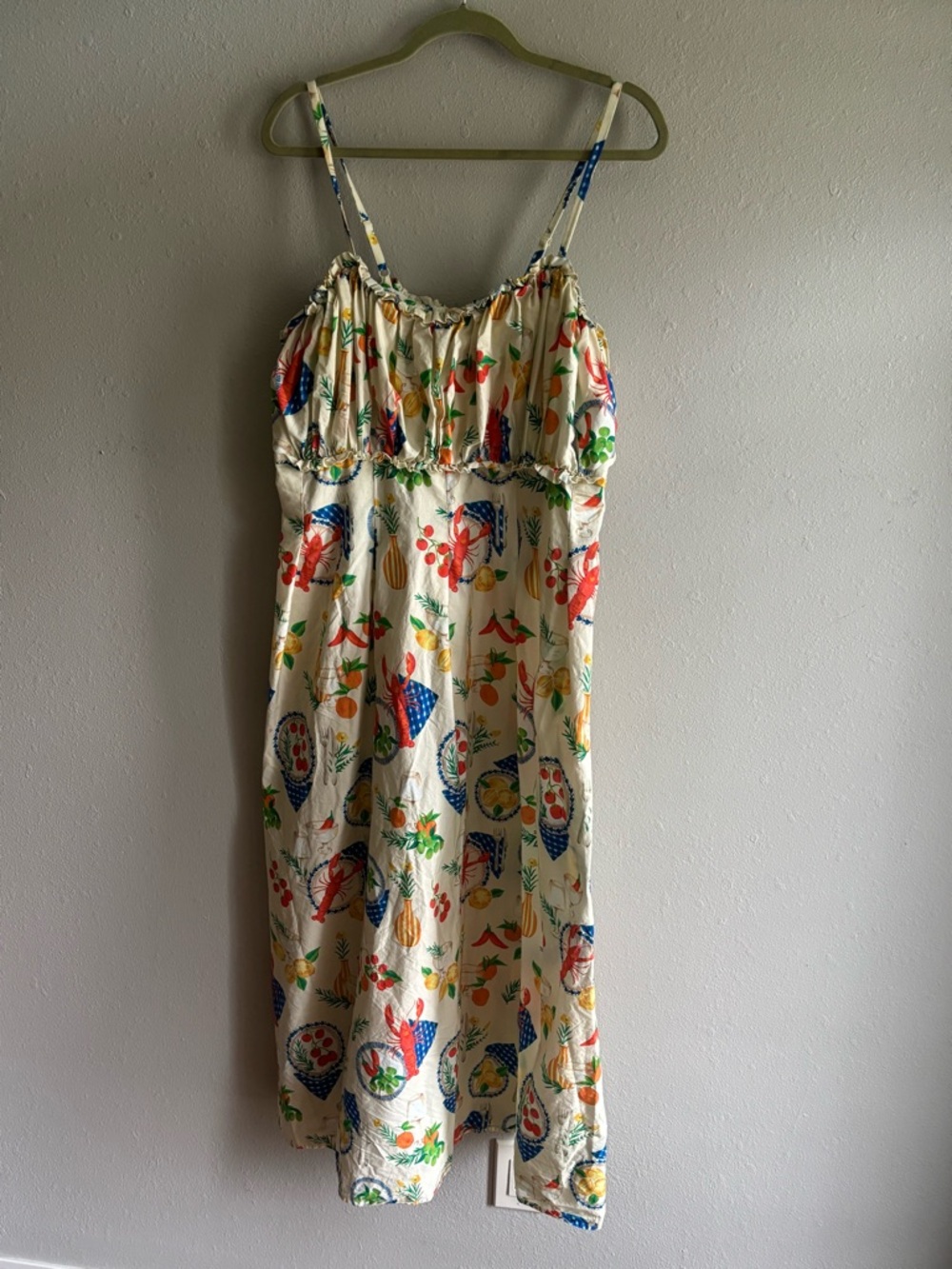 Eloquii Cream Floral & Fruit Print Spaghetti Strap Sundress
